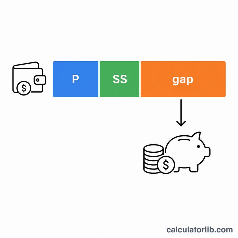 Diagram showing desired income split into pension, Social Security, and a withdrawal-funded gap