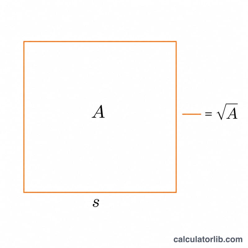 Square with area A, side s equal to square root of A, and highlighted perimeter