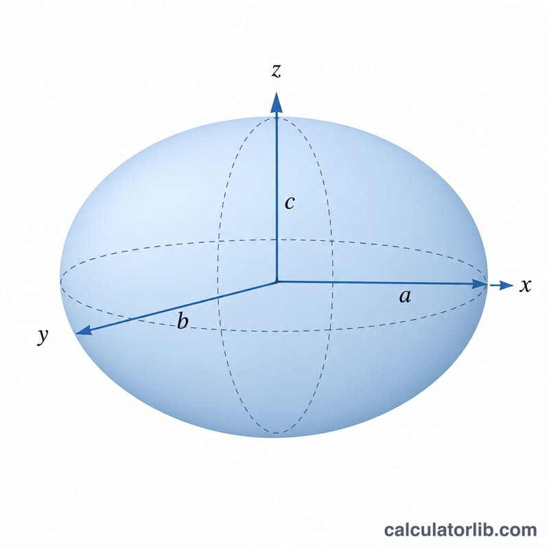 Ellipsoid with three semi-axes a, b and c from its center