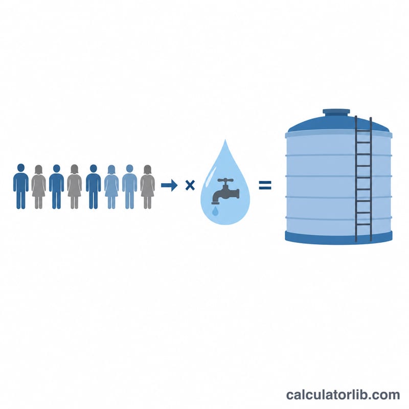 Population multiplied by per capita demand equals total daily water demand