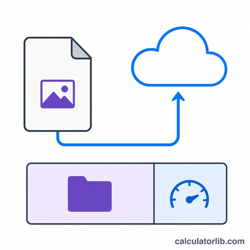 Diagram showing a file flowing through an upload pipe to the cloud, divided by speed