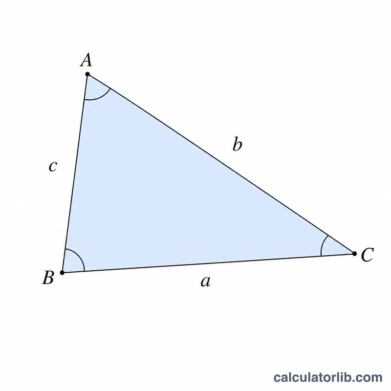 Triangle with vertices A, B, C and opposite sides a, b, c labeled