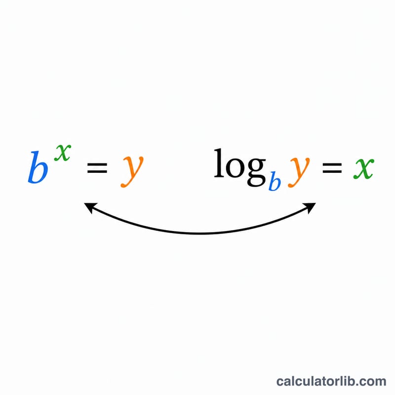 Diagram showing the correspondence between exponential form and logarithmic form