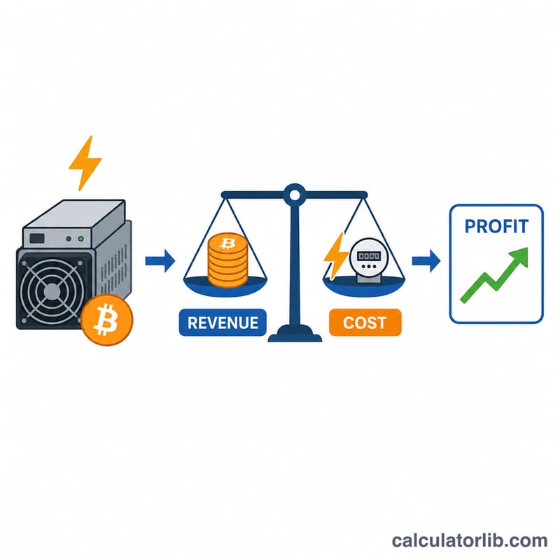 图示：BTC 挖矿收入减去电费等于利润