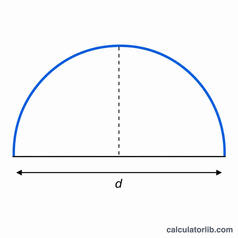 Cross-section of a semicircular hoop house showing width as diameter and the arched cover