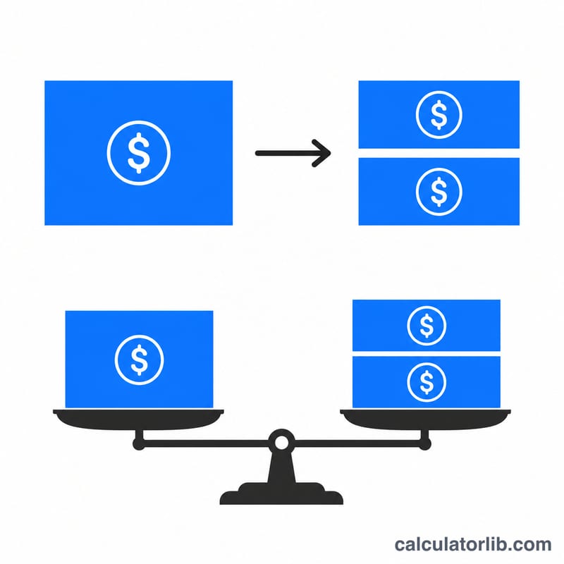 One large share splitting into two smaller shares of equal total value