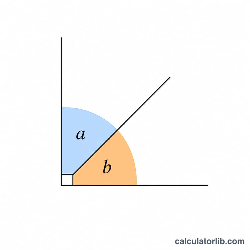 Two adjacent angles forming a right angle, one labeled a and the other b