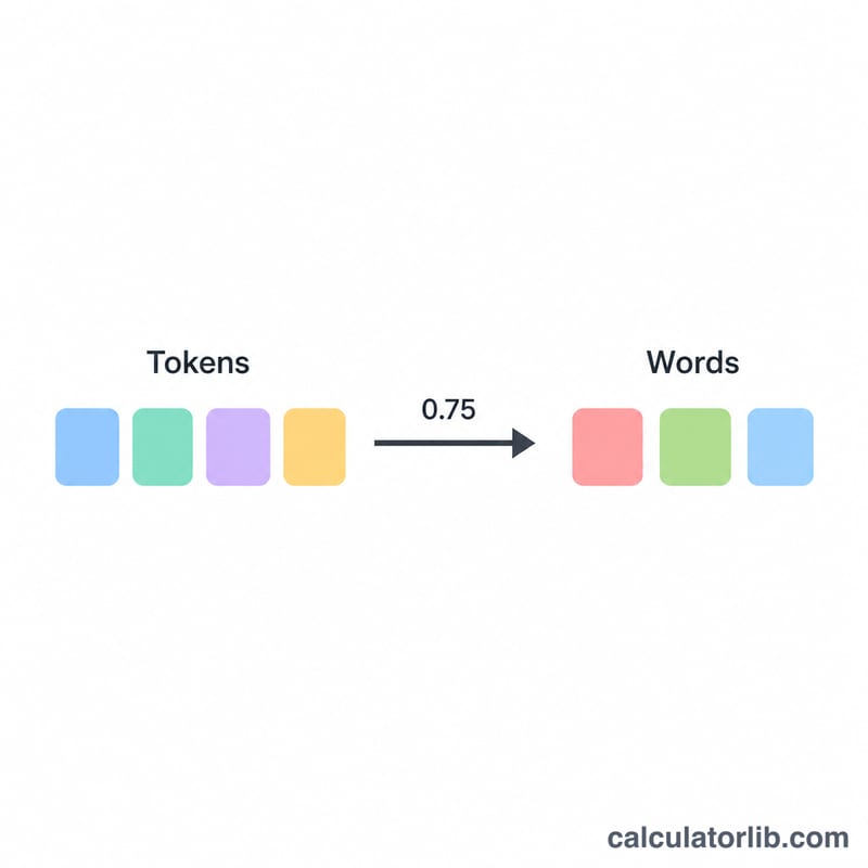 Tokens converting to a smaller number of words via a 0.75 multiplier