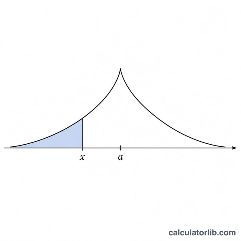 Laplace distribution PDF curve with a shaded left tail area P up to a quantile x