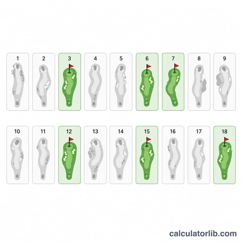 Golf course layout of 18 holes with some holes marked as hidden scoring holes