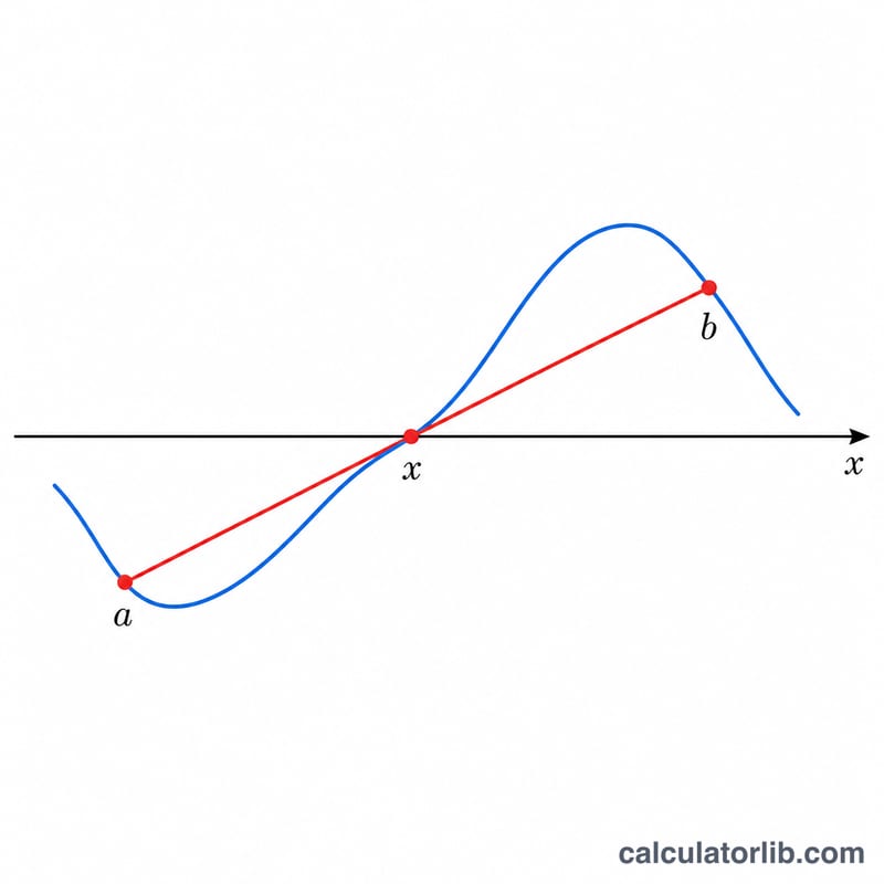 Curve f(x) crossing the x-axis with a secant line connecting the endpoints of a bracketing interval