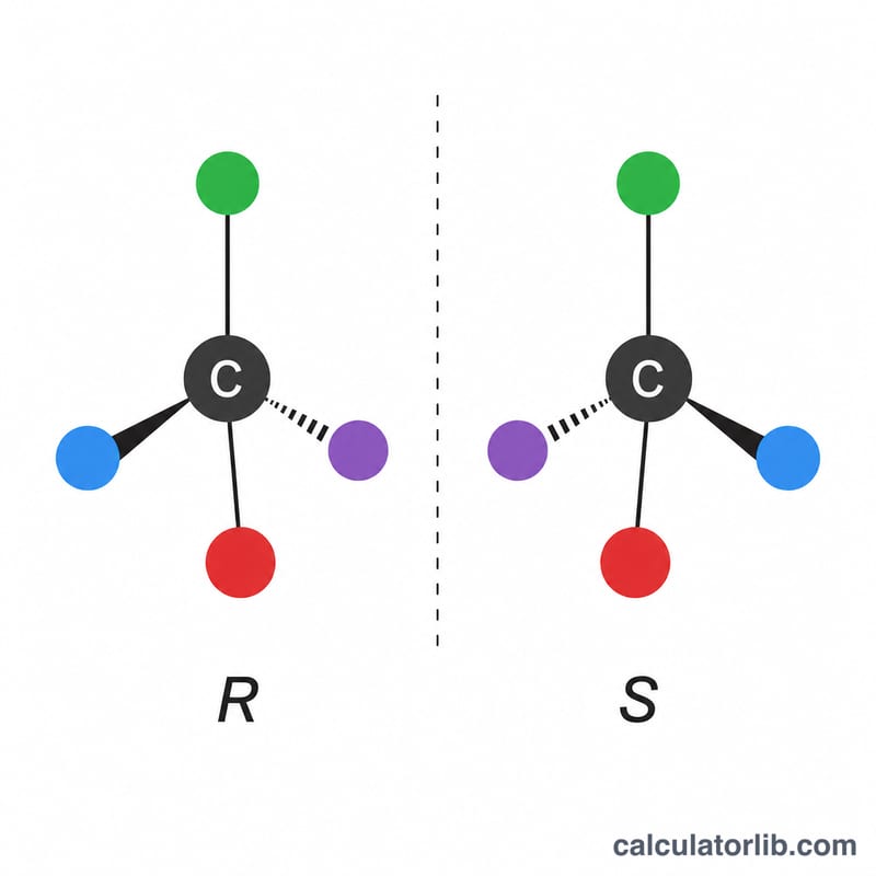 Two mirror-image molecules representing R and S enantiomers