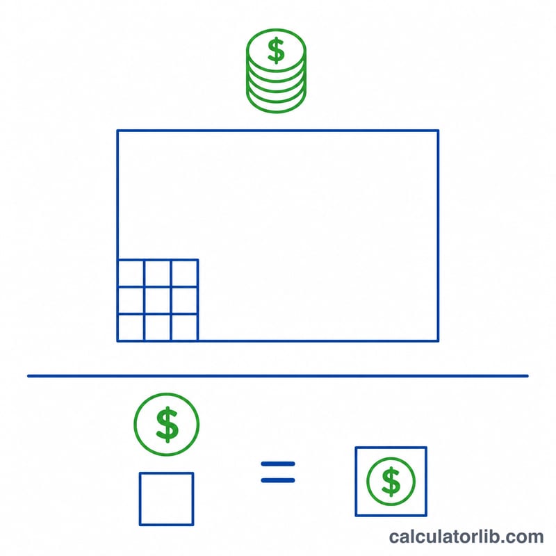 Diagram showing total price divided by area equals price per square foot
