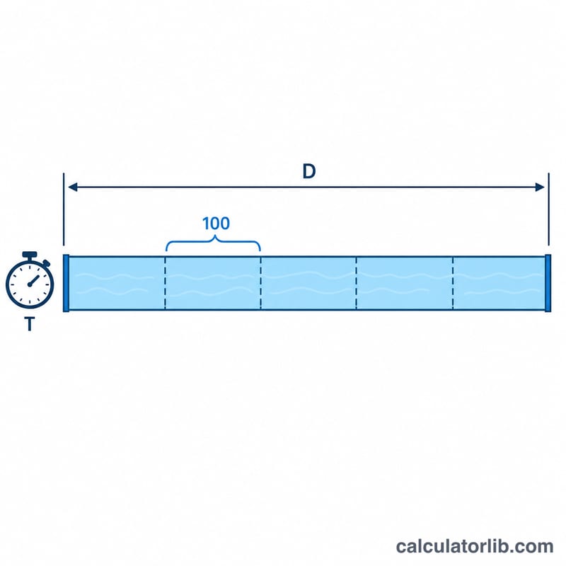 Diagram of swim distance D, time T, and the 100m segment used to compute pace