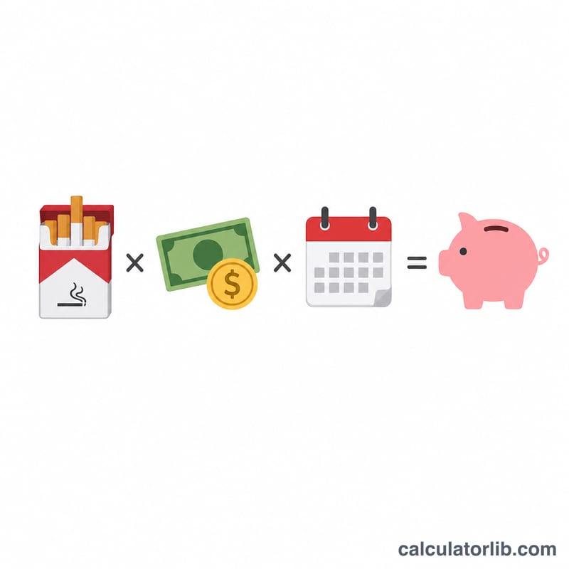 Diagram showing packs per day times price per pack times days equals total savings