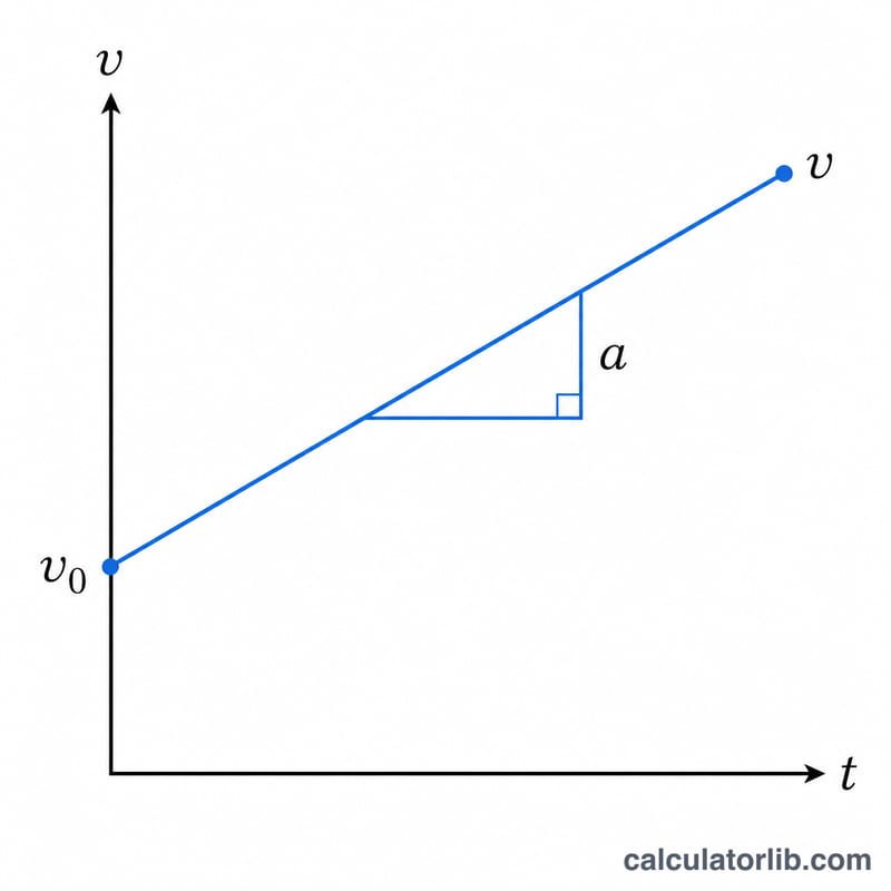 Velocity-time graph showing a straight line from v0 to v with slope a