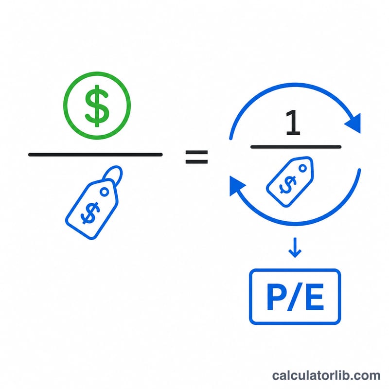 Diagram showing earnings yield as EPS divided by price, equal to the inverse of the P/E ratio