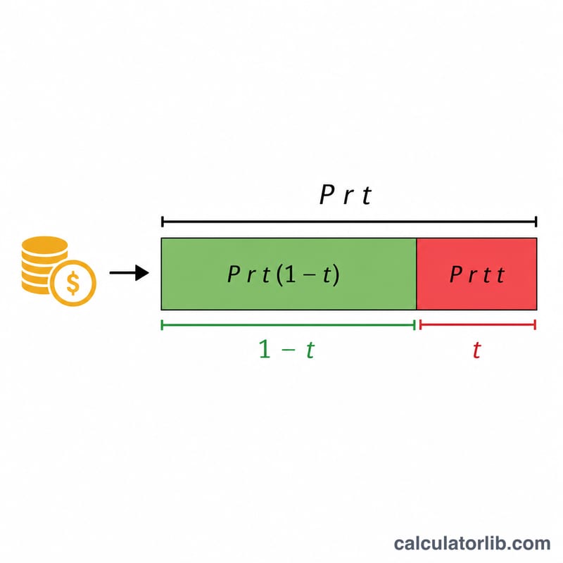 Flat diagram showing gross interest split into a kept portion and a tax portion