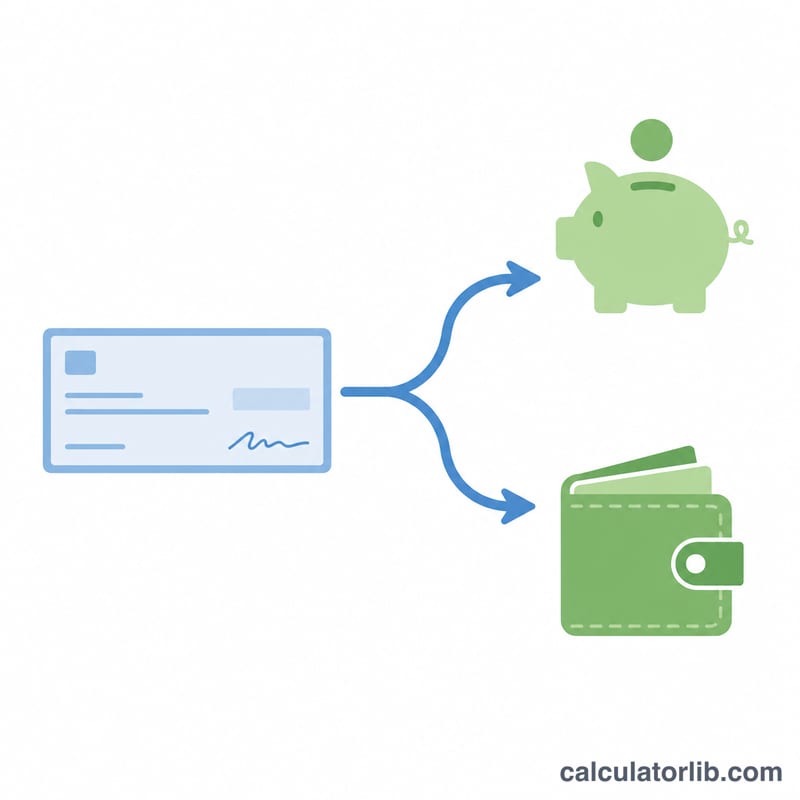 Paycheck splitting into a savings slice and a take-home slice