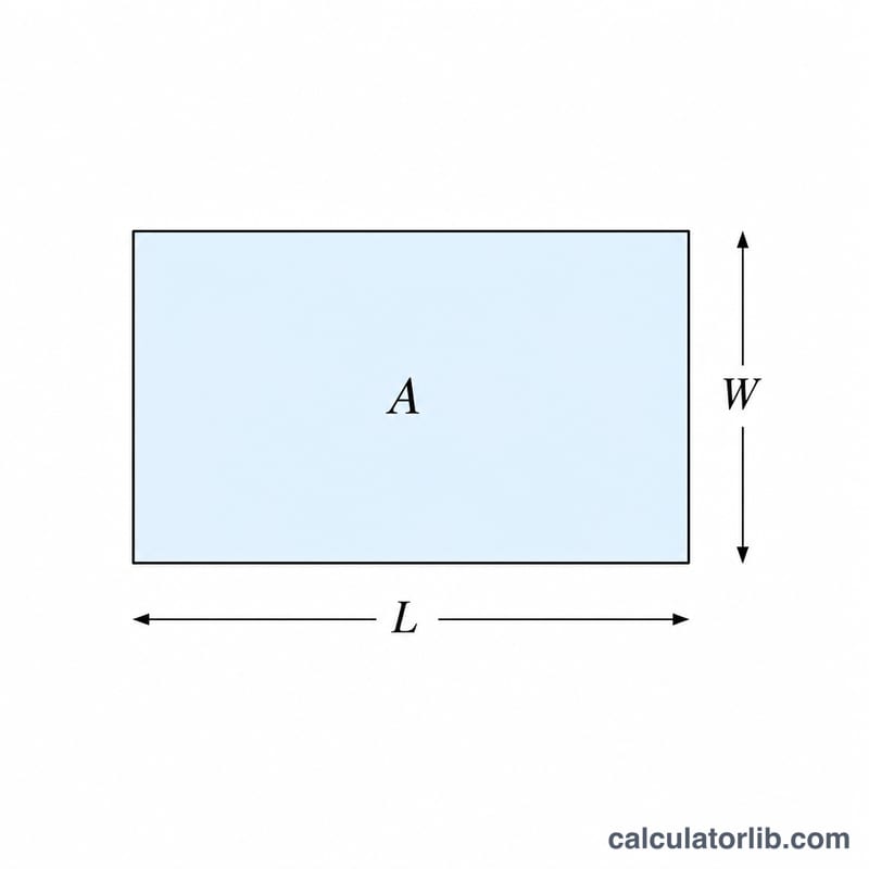Rectangle with length along the bottom, width along the side, and area shaded inside