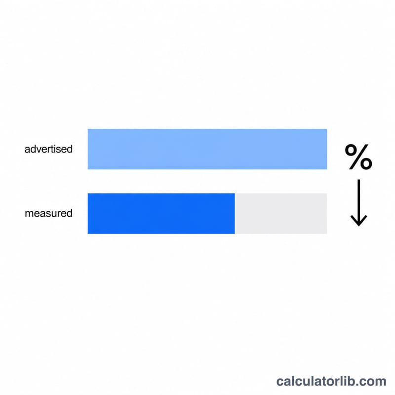 Two horizontal speed bars, advertised full length and measured shorter, with a percentage between them