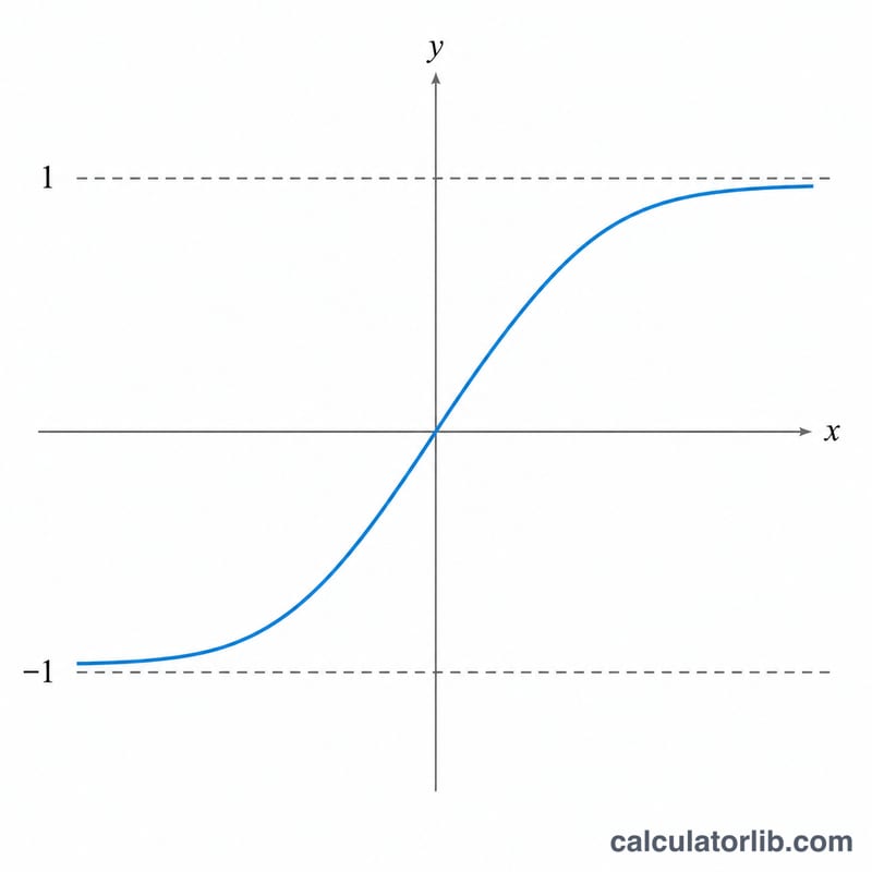 S-shaped graph of tanh(x) bounded between -1 and 1