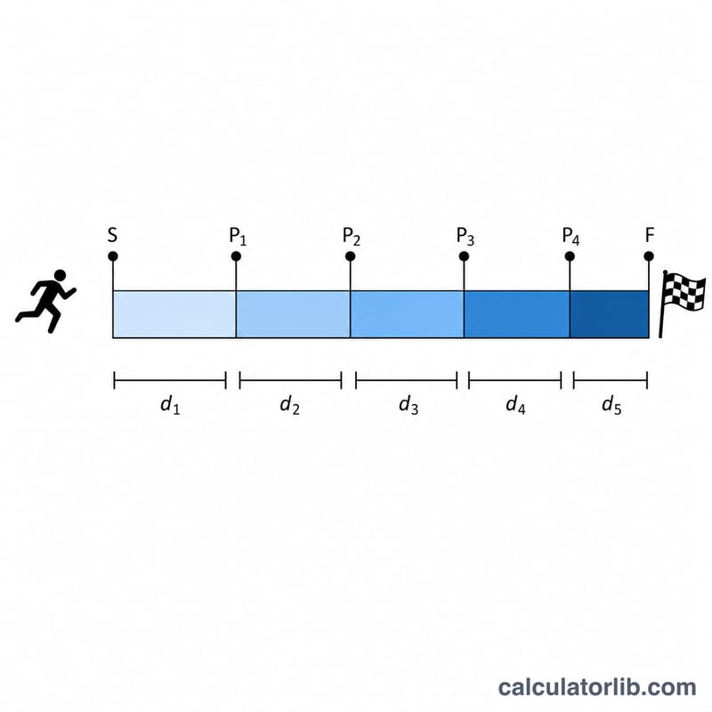 Diagram showing race distance divided into equal splits with pace per split