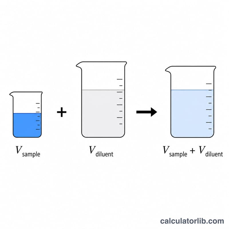 Sample volume combined with diluent volume forming a larger total volume
