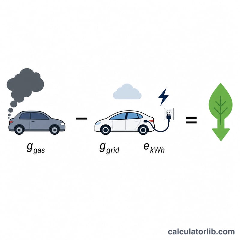 Sơ đồ so sánh lượng khí thải CO2 giữa xe chạy xăng và xe điện sạc từ lưới điện