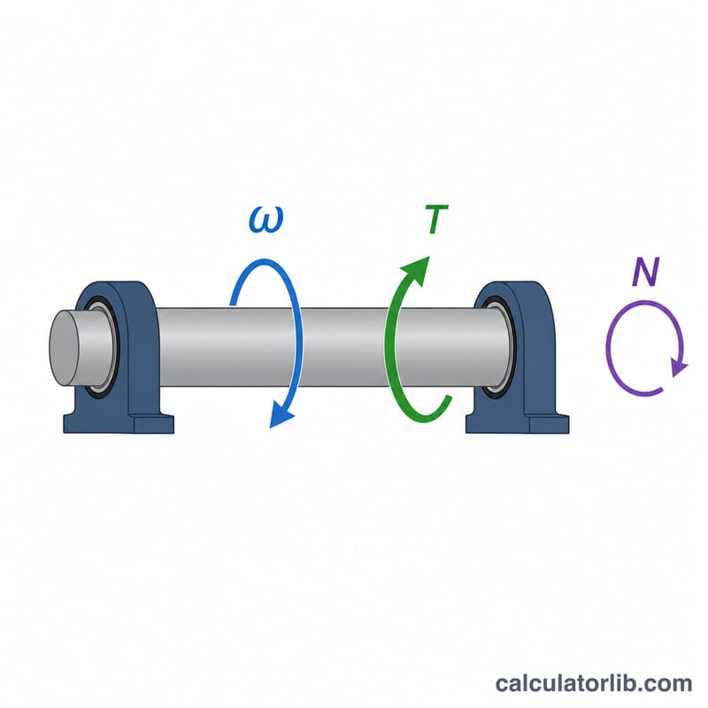 Diagram of a rotating shaft showing torque, rotational speed and power