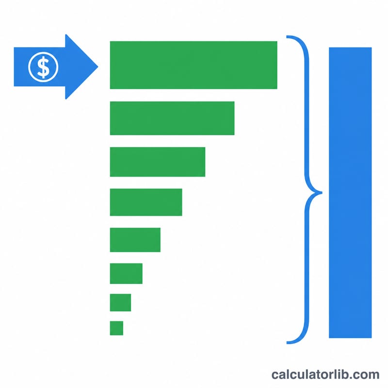 Flat diagram showing an initial spending injection triggering successive smaller rounds of spending that sum to a larger total income