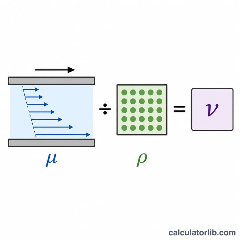Diagram comparing dynamic viscosity, density, and kinematic viscosity