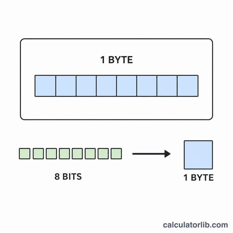 Diagram showing 8 bits making up 1 byte