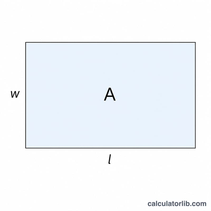 Rectangle montrant la longueur l à la base, la largeur w sur le côté et l'aire A remplissant l'intérieur