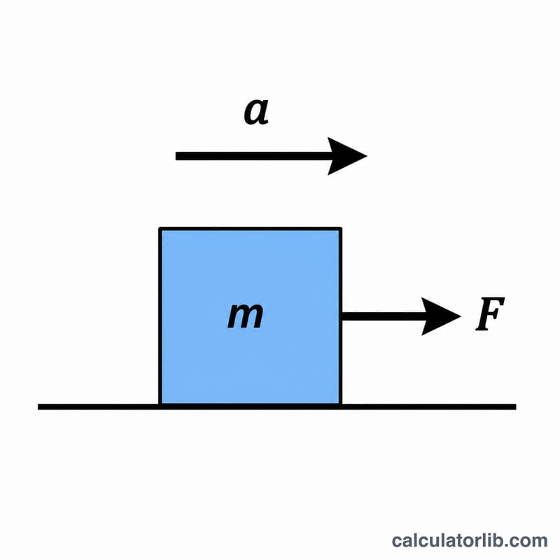 Block of mass m with force arrow F producing acceleration a in the same direction