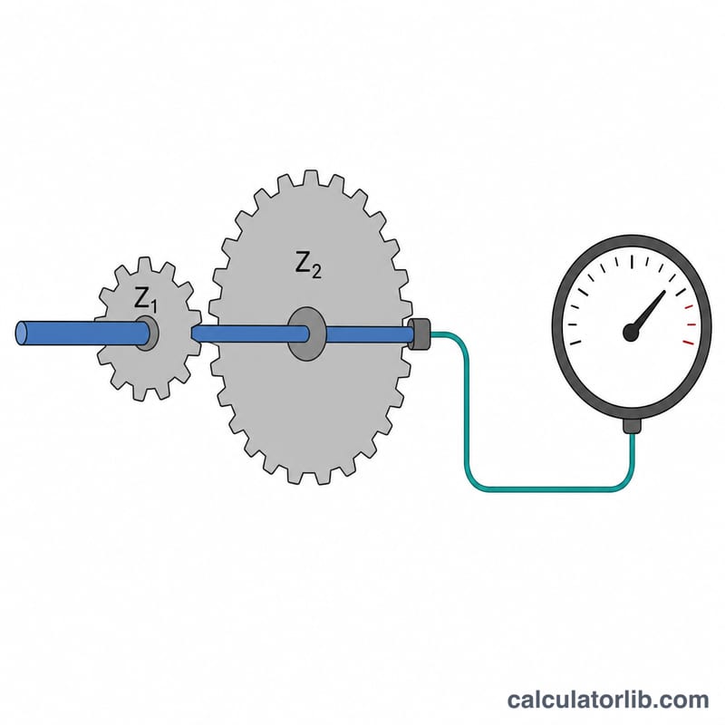 Diagram of a transmission output shaft with a drive gear meshing with a removable driven gear connected to a speedometer cable