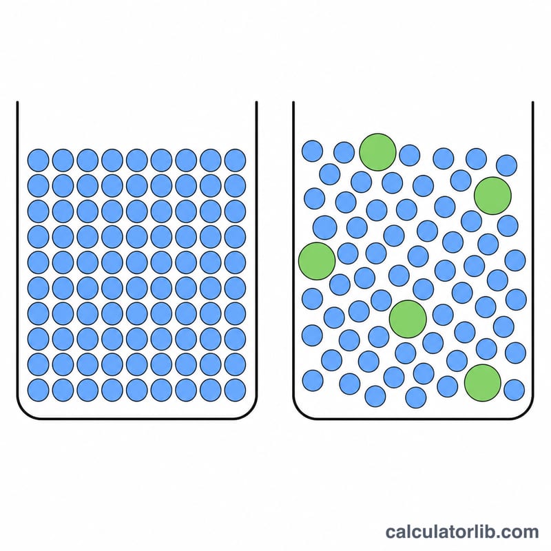 Diagram comparing freezing of pure solvent versus a solution with dissolved particles
