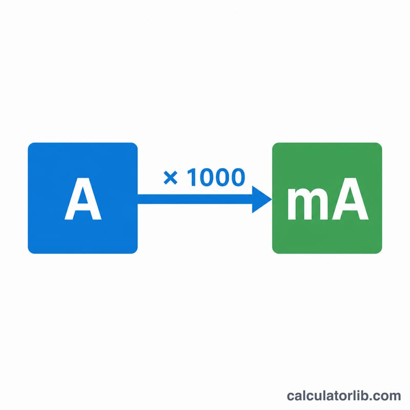 Diagram showing amps multiplied by 1000 equals milliamps