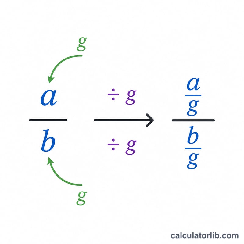 Fraction reduced by dividing numerator and denominator by their GCF
