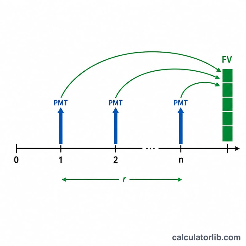 Timeline showing equal cash flows growing toward a future value