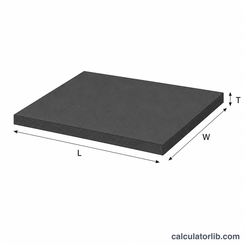 Rectangular asphalt slab showing length, width and thickness dimensions