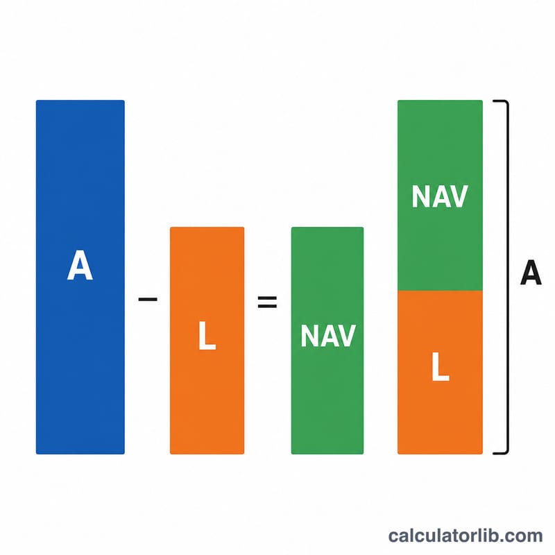 Diagram showing total assets minus total liabilities equals net asset value