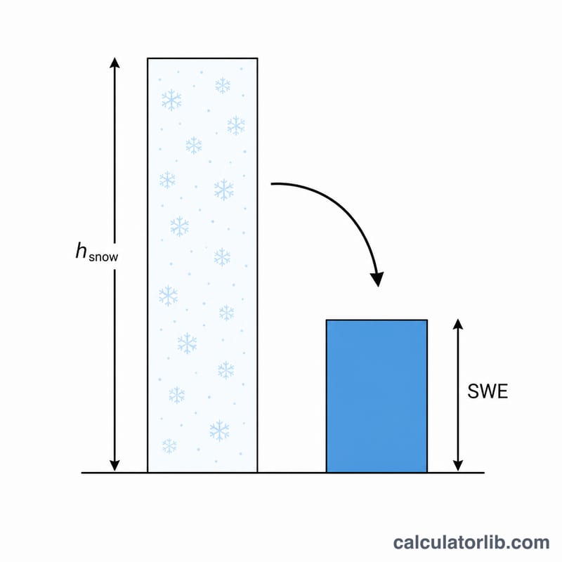 A tall column of snow melting down into a short column of water of equal width