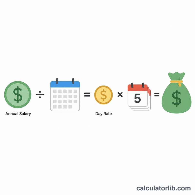 Flow diagram showing annual salary divided by work days times PTO days equals cash value