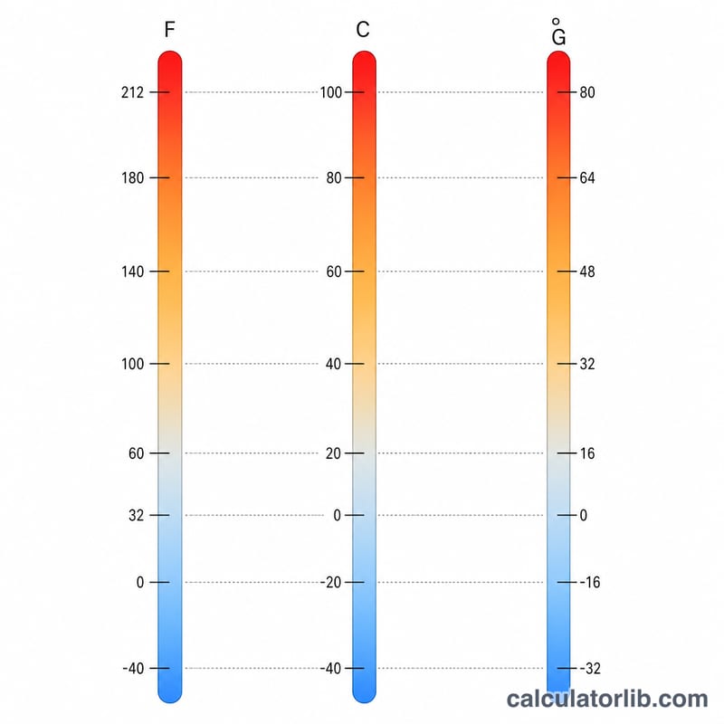 Three aligned scales showing Fahrenheit, Celsius and Gas Mark oven temperatures