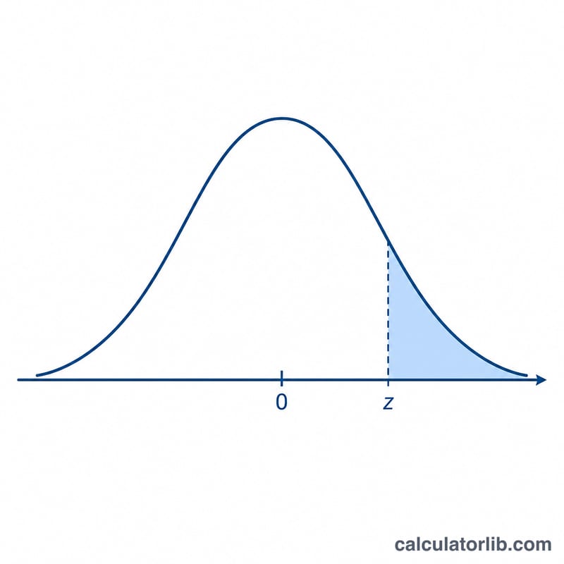 Bell-shaped normal curve with a marked z value and shaded tail area representing the p-value