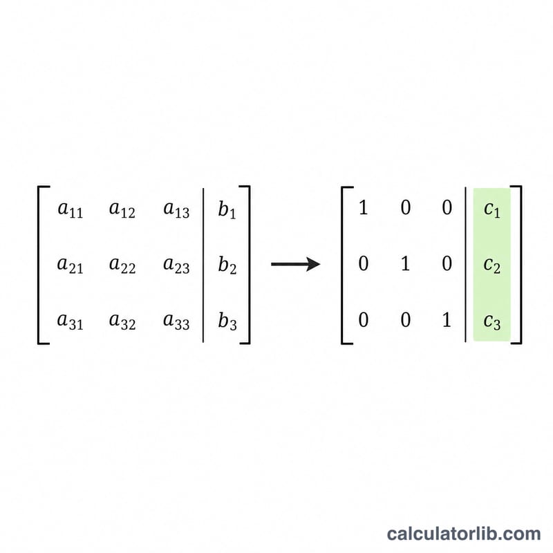 Augmented matrix transformed by row operations into reduced row echelon form with an identity block