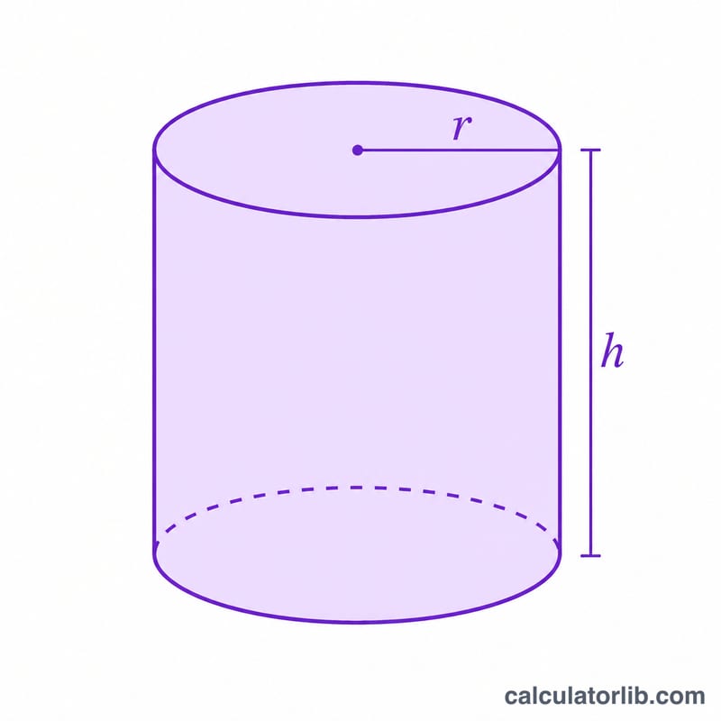 Diagram of a cylinder showing radius of the circular base and height
