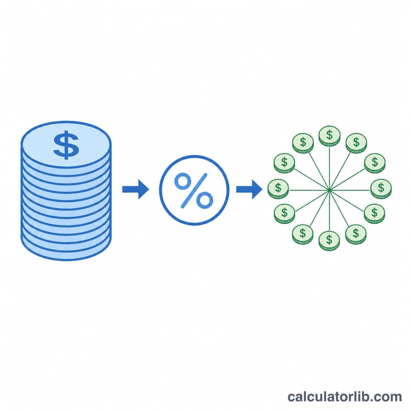 Diagram showing invested amount multiplied by annual yield, divided into twelve equal monthly portions