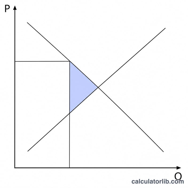 Supply and demand graph with a shaded triangle representing deadweight loss